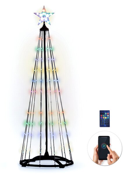 SOLIGHT Smart RGB vánoční stromek s hvězdou, 154 LED, 1,5m, BT aplikace, dálkový ovladač, IP44