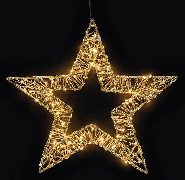 SOLIGHT LED vánoční hvězda 3D kovová, 150 LED, 58x58cm, časovač, IP44, zlatá