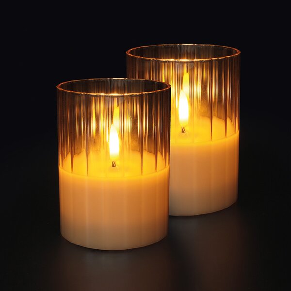 SOLIGHT LED skleněné svíčky s přírodním voskem, sada 2ks, 7,5x10cm, časovač, 2x AA, IP20, béžové