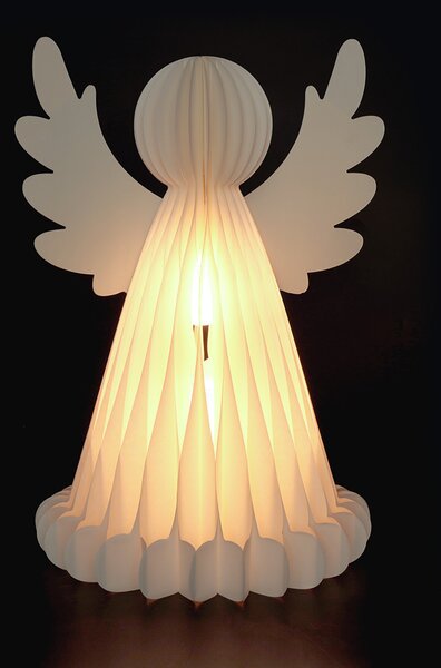 SOLIGHT LED vánoční anděl skládací papírový, 2x LED, 37cm, časovač, 3x AA, IP20, bílý