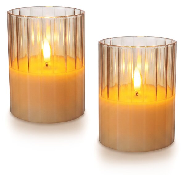 SOLIGHT LED skleněné svíčky s přírodním voskem, sada 2ks, 7,5x10cm, časovač, 2x AA, IP20, béžové