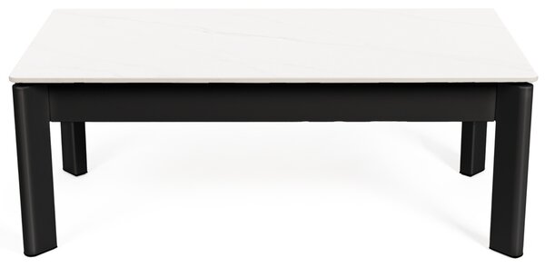 Somcasa Bílý keramický rozkládací konferenční stolek Roland 120 x 60 cm s černou podnoží