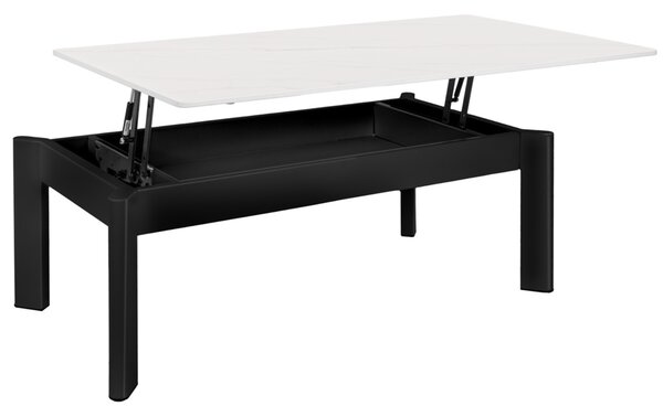 Somcasa Bílý keramický rozkládací konferenční stolek Roland 120 x 60 cm s černou podnoží