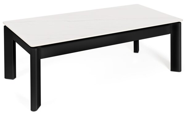 Somcasa Bílý keramický rozkládací konferenční stolek Roland 120 x 60 cm s černou podnoží