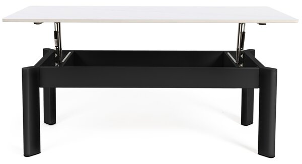 Somcasa Bílý keramický rozkládací konferenční stolek Roland 120 x 60 cm s černou podnoží
