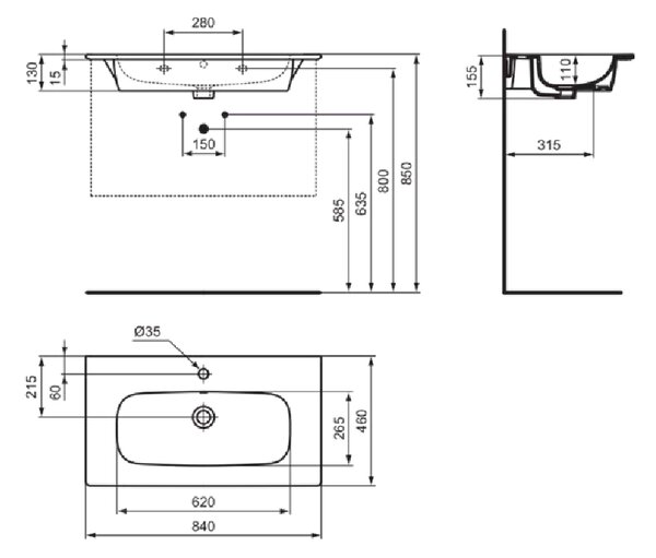 Ideal Standard i.life - Umyvadlo se skříňkou 800 mm, přírodní dub
