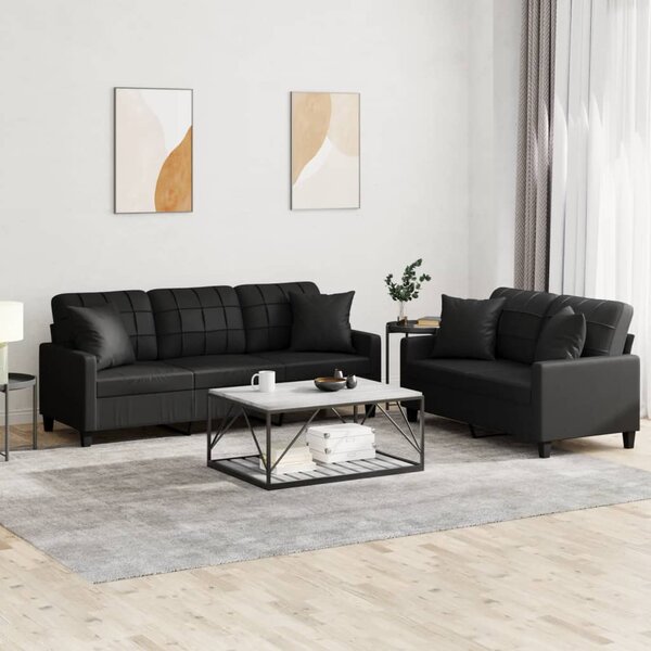 2dílná sedací souprava s polštáři černá umělá kůže 3201388