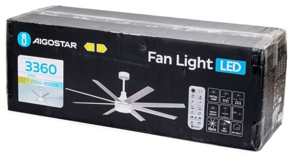 Aigostar - LED Stmívatelný stropní ventilátor LED/24W/230V 2700-6500K + DO bílá