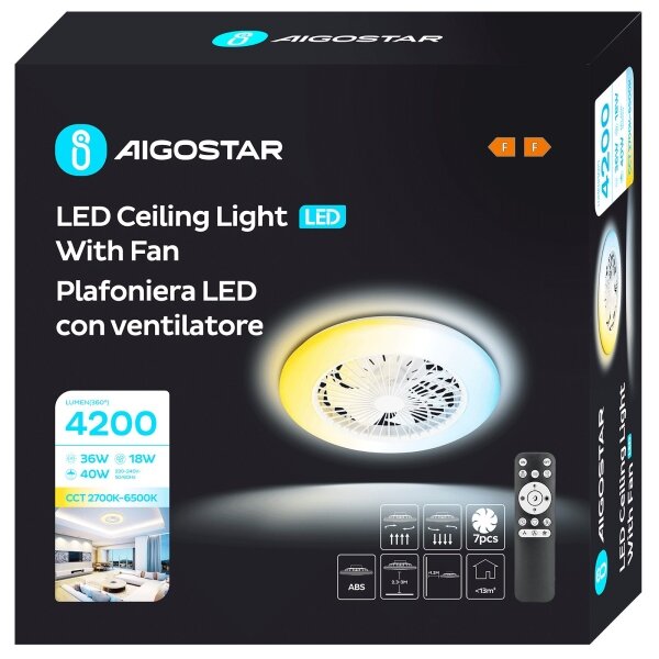 Aigostar - LED Stmívatelný stropní ventilátor LED/40W/230V 2700-6500K + DO bílá