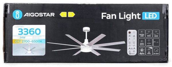 Aigostar - LED Stmívatelný stropní ventilátor LED/24W/230V 2700-6500K + DO bílá