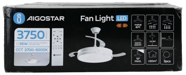 Aigostar - LED Stmívatelný stropní ventilátor LED/36W/230V 2700-6500K + DO bílá