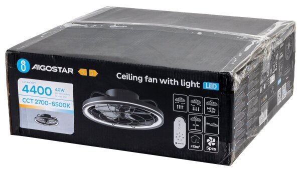 Aigostar - LED Stmívatelný stropní ventilátor LED/40W/230V 2700-6500K + DO černá