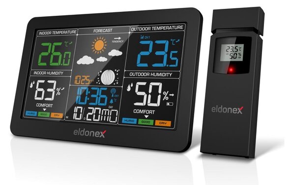 ELDONEX EWS-1010-BK - Meteostanice s LCD displejem 2xAAA černá