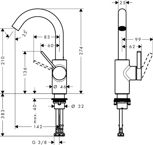 Hansgrohe Zesis S - Umyvadlová baterie 210 CoolStart s otočným výtokem bez odtokové soupravy, černá matná 74741670