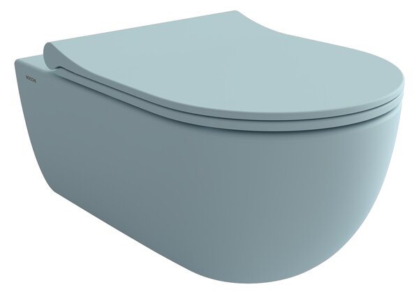 Bocchi V-Tondo - Závěsné WC 545x360 mm Rimless + slim sedátko, SoftClose - SET, ledově modrá matná