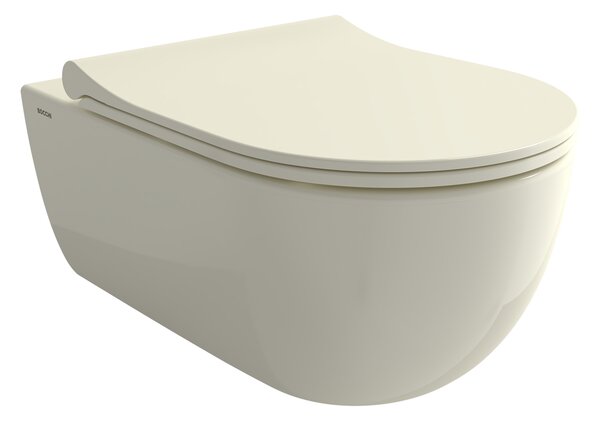Bocchi V-Tondo - Závěsné WC 545x360 mm Rimless + slim sedátko, SoftClose - SET, biscuit lesklá