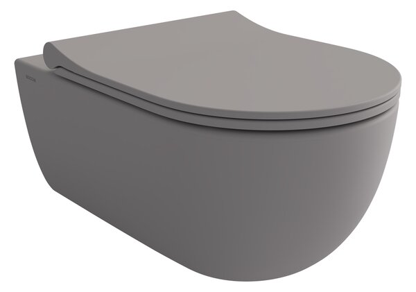 Bocchi V-Tondo - Závěsné WC 545x360 mm Rimless + slim sedátko, SoftClose - SET, šedá matná