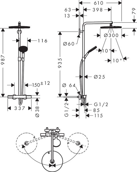 Hansgrohe Raindance Alive S Puro - Showerpipe 300 1jet EcoSmart, s termostatem Ecostat Element, chrom 24593000