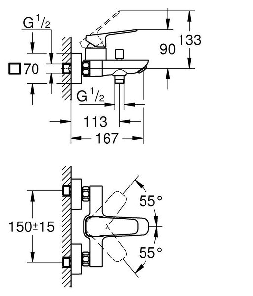 GROHE Cubeo Professional - Páková vanová baterie na zeď, černá matná 1018132430