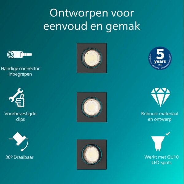 Philips - SADA 3x Podhledové svítidlo PERIDOT 1xGU10/7W/230V černá