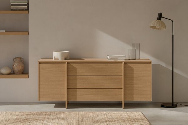 Somcasa Dubová komoda Pacific 200 x 48 cm se zásuvkami
