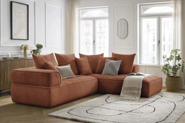 Bobochic Paris Terakotově oranžová rohová pohovka Whesley 273 cm, pravá
