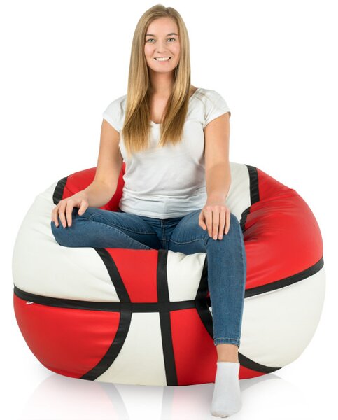 Sedací pytel Basketbal ekokůže, krémový / červený