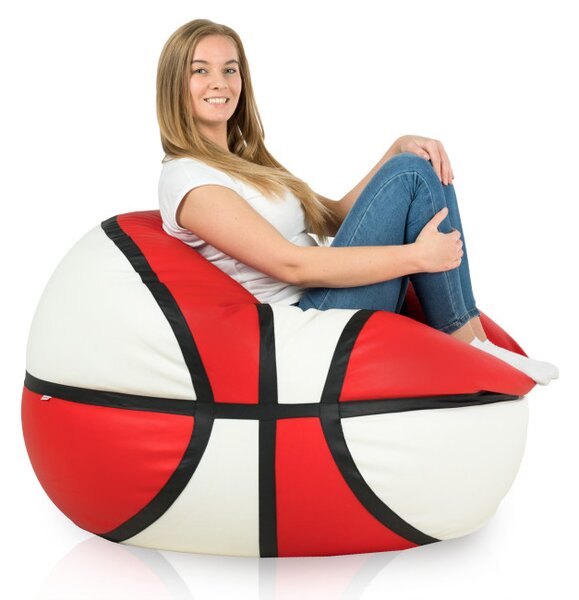 Sedací pytel Basketbal ekokůže, krémový / červený