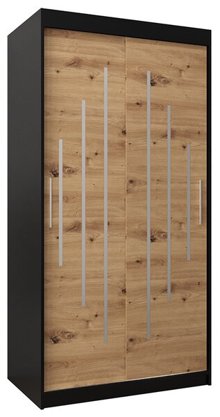Šatní skříň s posuvnými dveřmi YORK - 100x200cm -Černá-Dub Artisan-