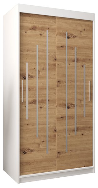 Šatní skříň s posuvnými dveřmi YORK - 100x200cm -Bílá-Dub Artisan-