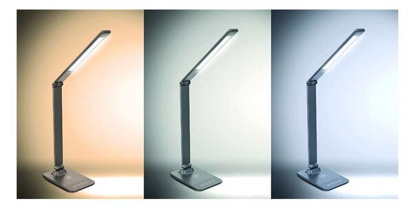 LED stolní lampička WO55-G s bezdrátovým nabíjením, šedá