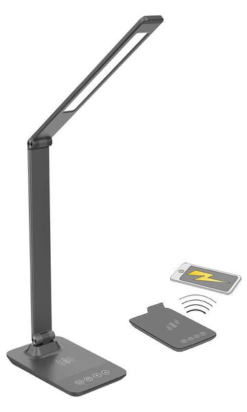 LED stolní lampička WO55-G s bezdrátovým nabíjením, šedá