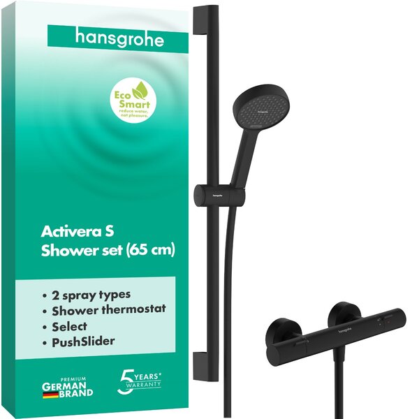 Hansgrohe Activera Select S - Sprchová souprava 95 2jet s tyčí 650 mm s termostatem Ecostat Fine, EcoSmart, černá matná 28876670