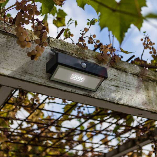 LUTEC LED solární venkovní nástěnné svítidlo ARROW, tmavě šedá, 18 cm, senzor, IP44, Hliník / šedá / zinek, Hliník, Moderní