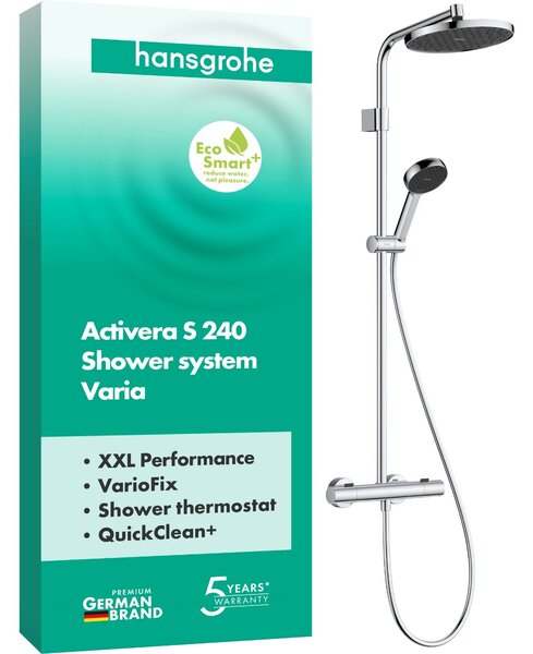 Hansgrohe Activera S - Sprchový systém Showerpipe 240 1jet se sprchovou tyčí Varia s termostatem Ecostat Fine, EcoSmart, chrom 28078000