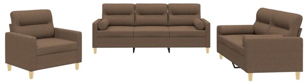 3dílná sedací souprava s polštáři hnědá textil 3201555