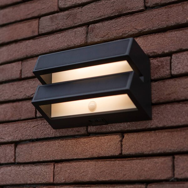 LUTEC LED solární venkovní nástěnné svítidlo BARLO, tmavě šedá, 21 cm, senzor, IP54, Hliník / šedá / zinek, Plast, Moderní