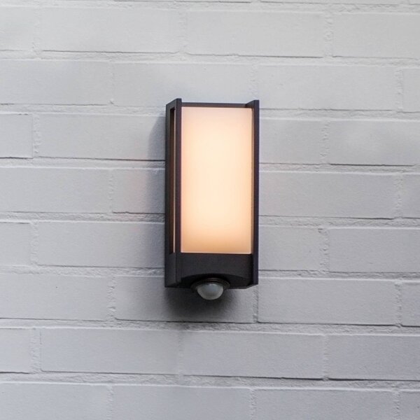 LUTEC Venkovní nástěnné svítidlo QUBO s LED a senzorem, tmavě šedá, výška 27 cm, IP54, Hliník / šedá / zinek, Hliník, Moderní