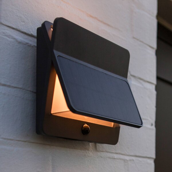 LUTEC LED solární venkovní nástěnné svítidlo ALETA, tmavě šedá, 18 cm, senzor, IP54, Hliník / šedá / zinek, Hliník, Moderní, Nástěnné bodové svítidlo