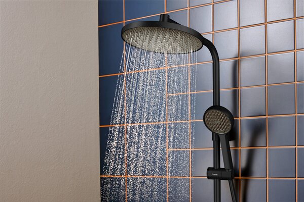 Hansgrohe Activera S - Sprchový systém Showerpipe 240 1jet se sprchovou tyčí Varia s termostatem Ecostat Fine, EcoSmart, černá matná 28078670