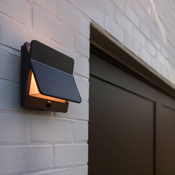 LUTEC LED solární venkovní nástěnné svítidlo ALETA, tmavě šedá, 18 cm, senzor, IP54, Hliník / šedá / zinek, Hliník, Moderní, Nástěnné bodové svítidlo