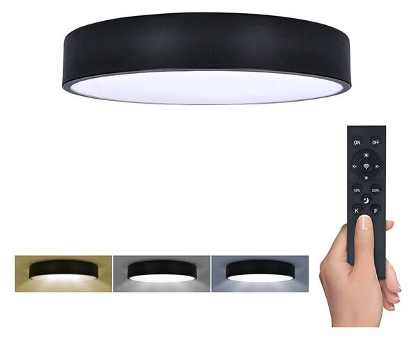LED stropní světlo s dálkovým ovládáním Lecce nastavitelné, 2300 lm - průměr 30 cm, černá
