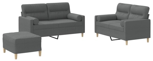 3dílná sedací souprava s polštáři tmavě šedá textil 3201593