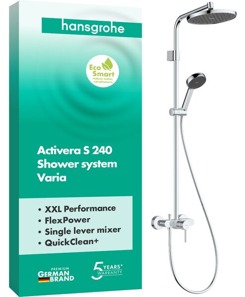 Hansgrohe Activera S - Sprchový systém Showerpipe 240 1jet se sprchovou tyčí Varia s pákovou baterií, EcoSmart, chrom 28875000