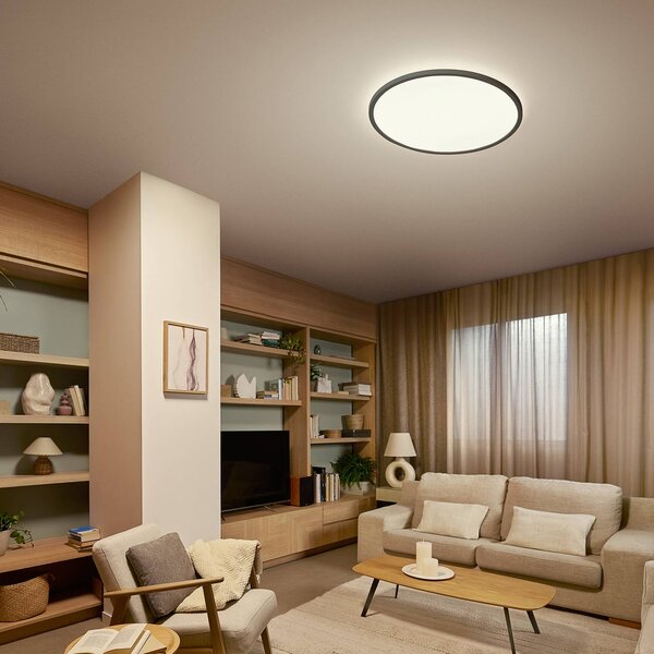 Philips LED stropní svítidlo Superslim, černé, stmívatelné, stmívatelný, Černá, Obývací pokoj / jídelna, Plast
