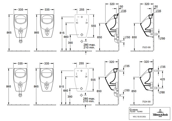 Villeroy & Boch O.novo - Odsávací pisoár bez poklopu, Rimless, alpská bílá 75240001