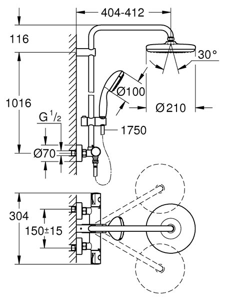 GROHE Bau System 210 - Sprchový systém s termostatem na zeď, chrom 26699000
