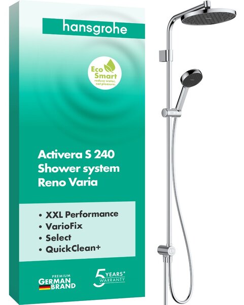 Hansgrohe Activera S - Sprchový systém Showerpipe 240 1jet se sprchovou tyčí Varia, EcoSmart, chrom 28074000