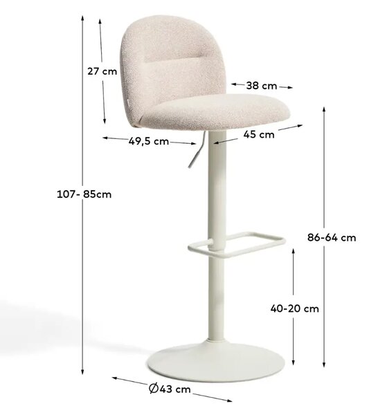 Kave Home Béžová čalouněná barová židle Arino 64-86 cm
