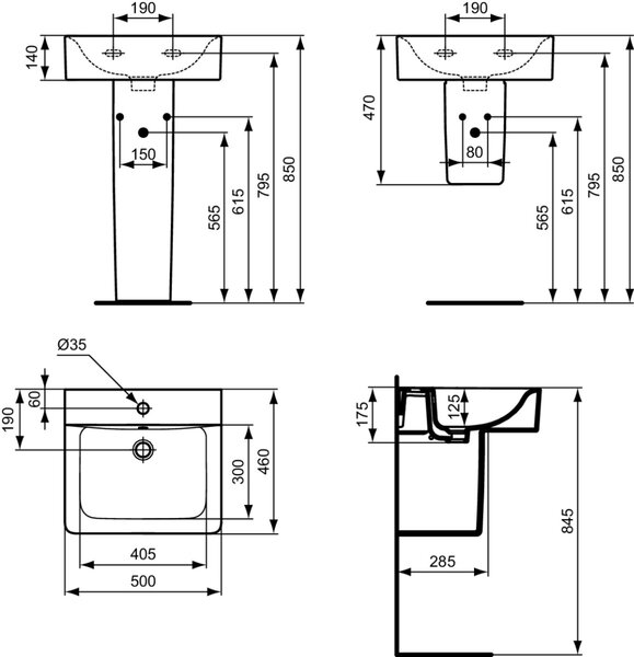 Ideal Standard Connect - Umyvadlo CUBE 500x460 mm, s přepadem, 1 otvor pro baterii, bílá E713801